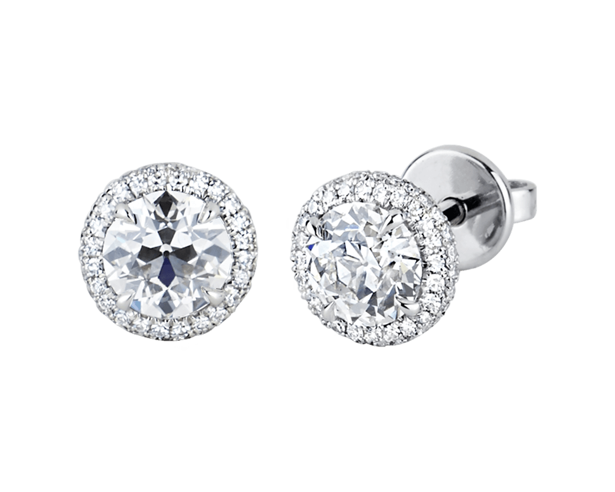 Double Edge Pave Round Halo Stud Earrings