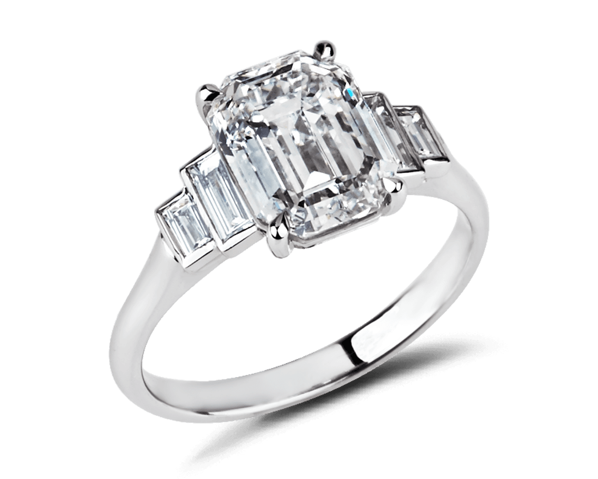 Emerald and Baguette Stepped Five Stone Ring