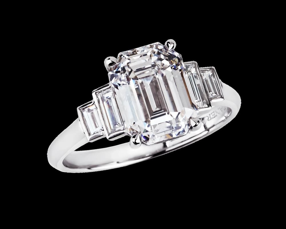 Emerald and Baguette Stepped Five Stone Ring