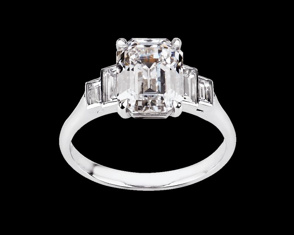 Emerald and Baguette Stepped Five Stone Ring