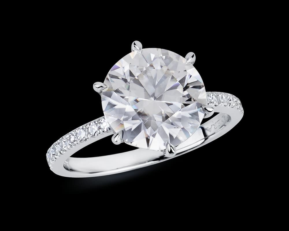 Six Prong Pave Solitaire with Scalloped Basket