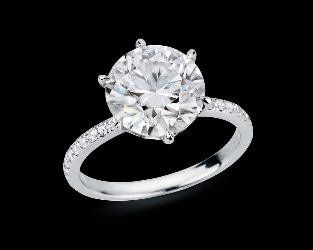 Six Prong Pave Solitaire with Scalloped Basket