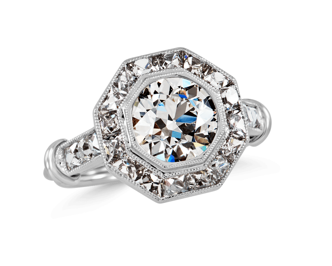 Vintage French Cut Octagonal Halo Ring