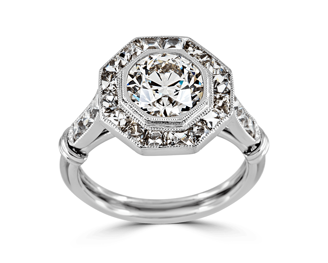 Vintage French Cut Octagonal Halo Ring