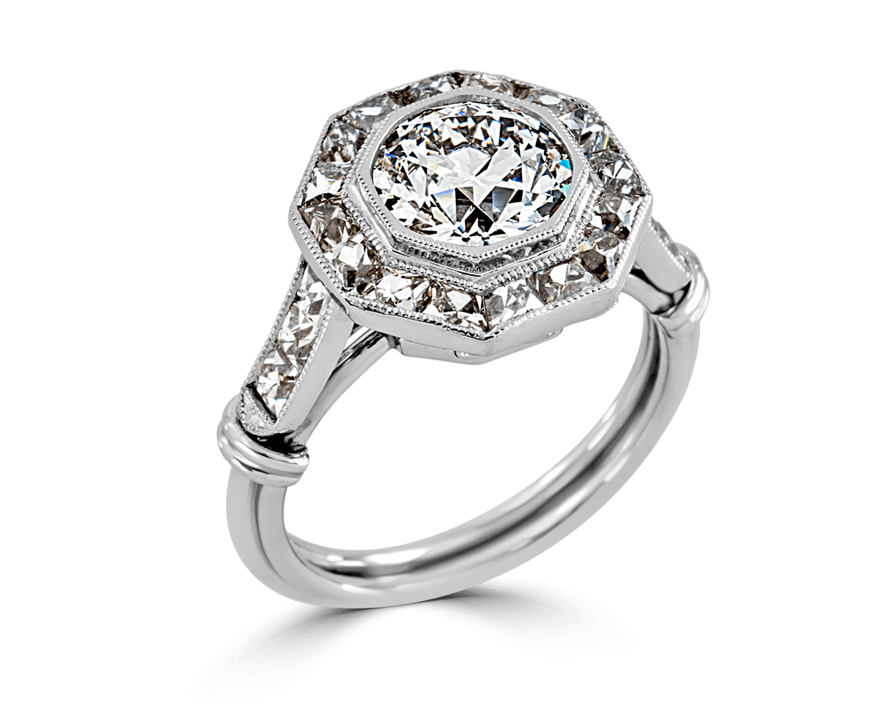Vintage French Cut Octagonal Halo Ring