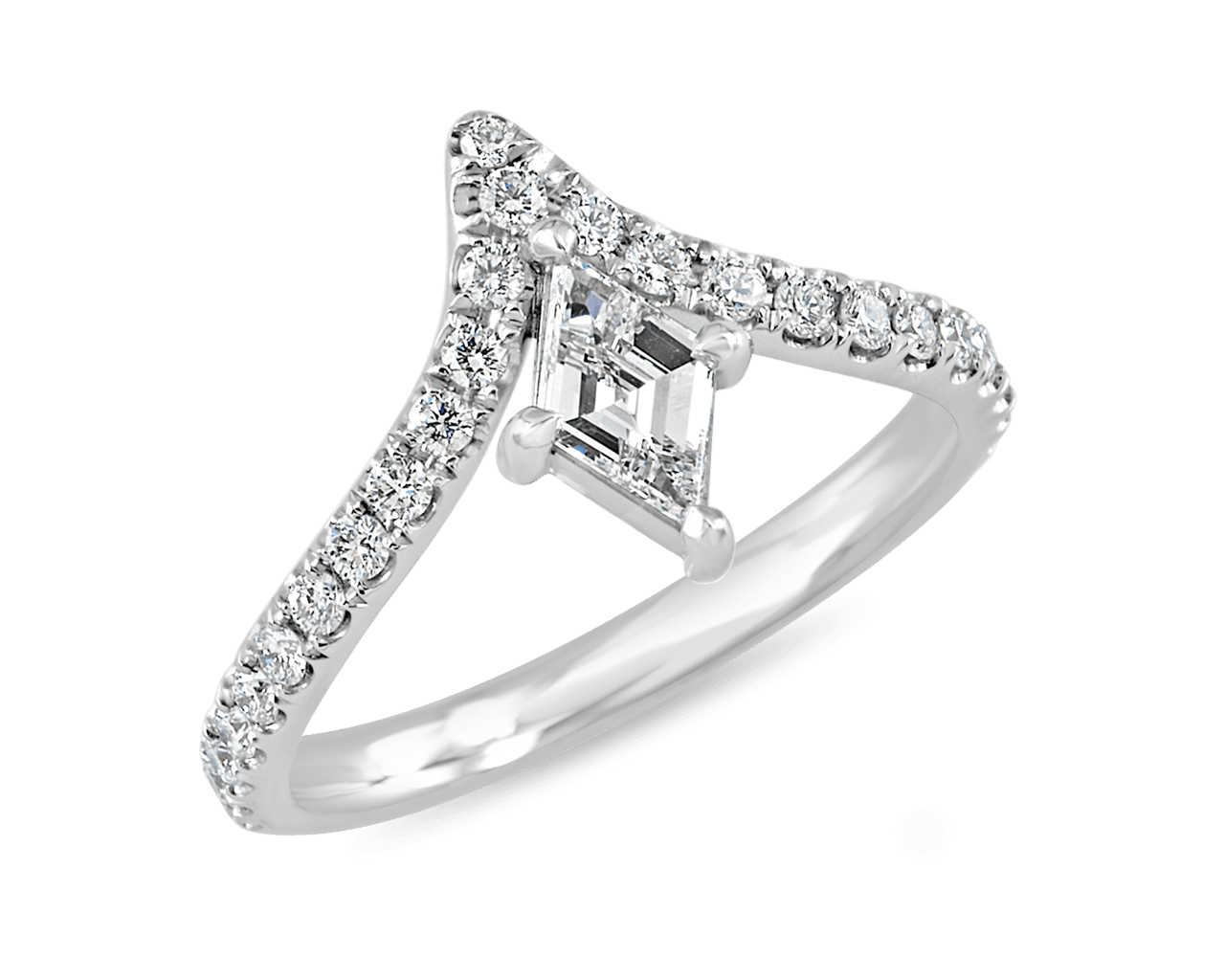 Chevron shaped pave band with lozenge cut diamond
