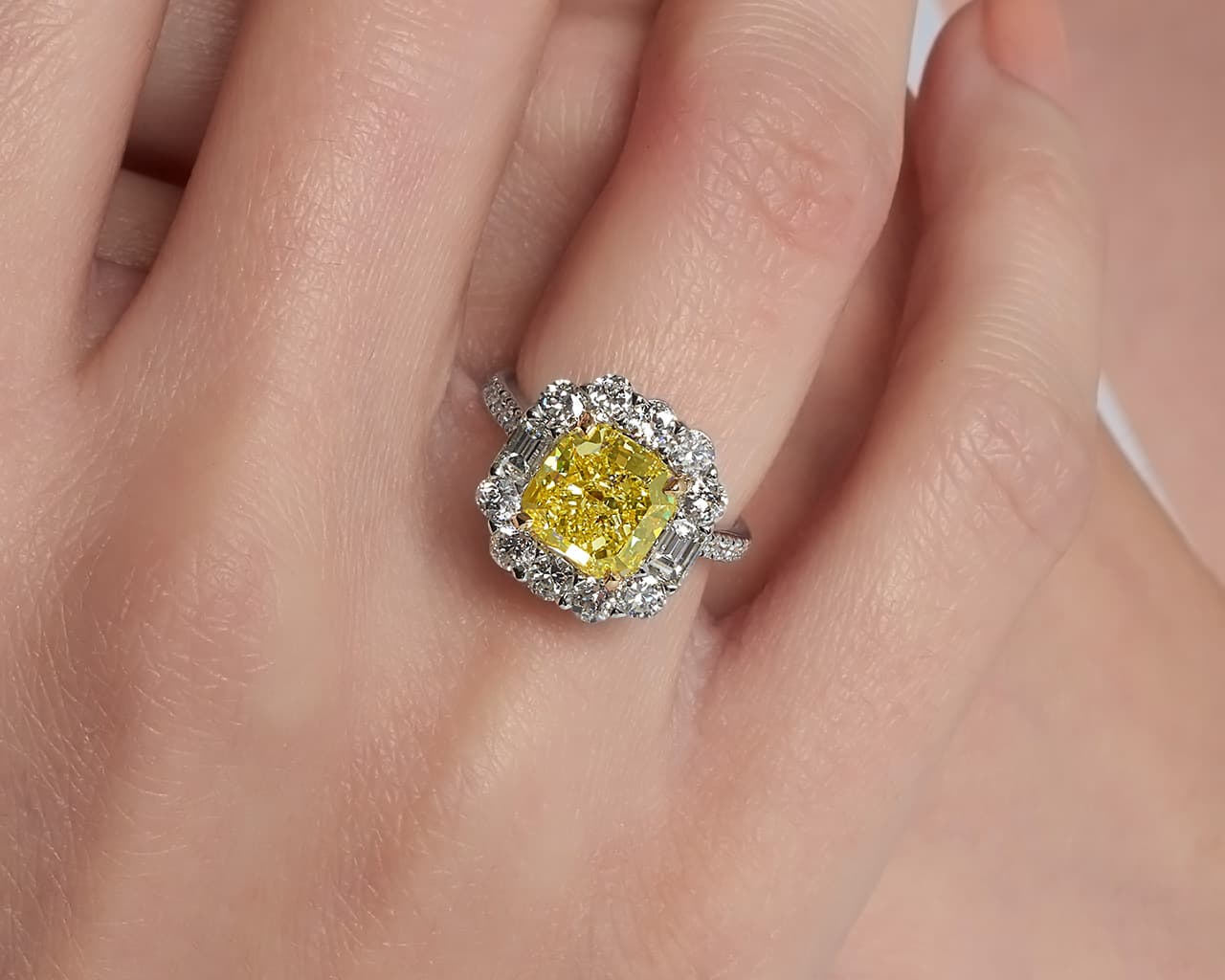 Cushion Fancy Yellow Vintage Cluster Halo