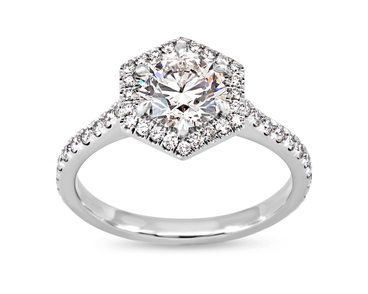 Hexagonal Halo Ring with Round Center Stone
