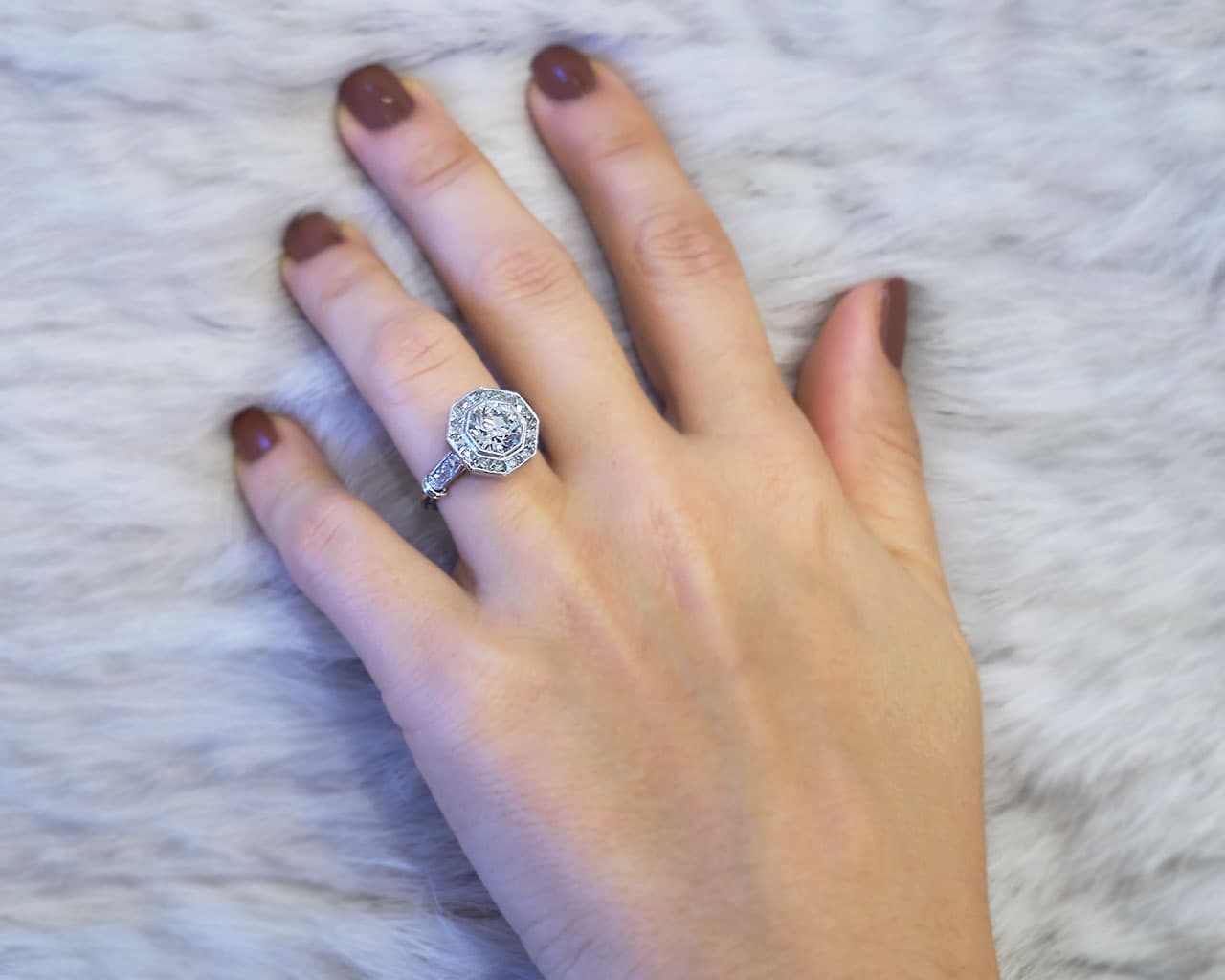 Vintage French Cut Octagonal Halo Ring